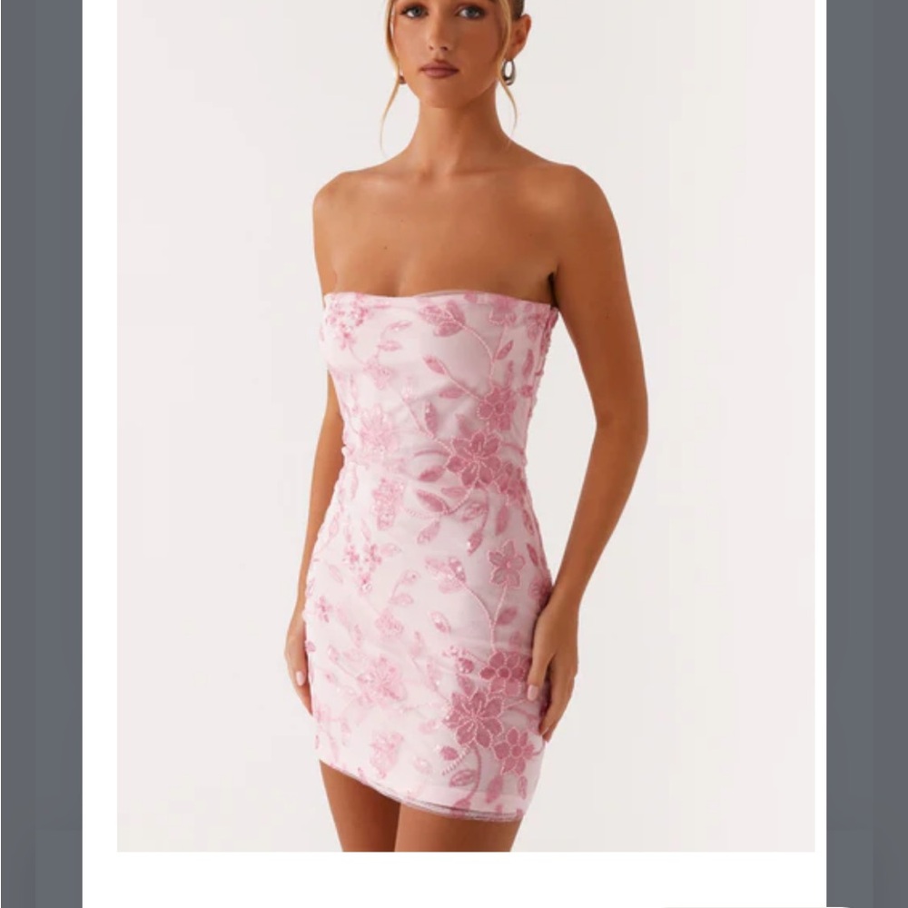 Peppermayo Pink Strapless Floral Dress